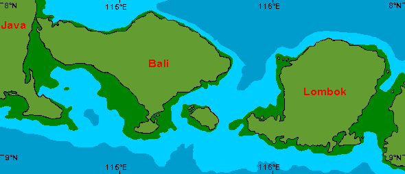 Map of Bali, Lombok and Sumbawa during the Pleistocene times 