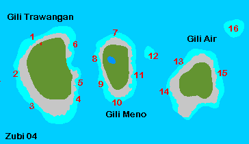 Map of the Gili islands in Lombok