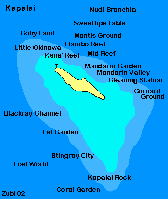 Map of Kapalai (Borneo) and its dive sites