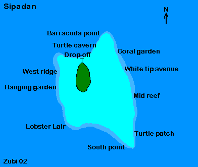 Map of dive sites in Sipadan (Sabah, Borneo)