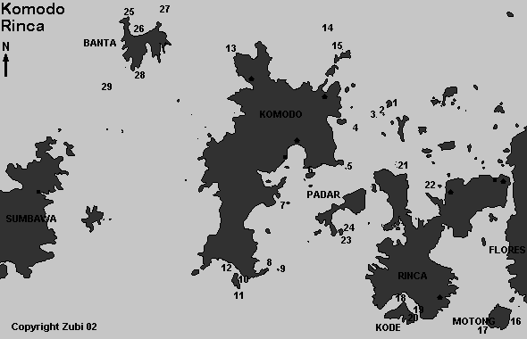 Dive map Komodo and Rinca, Padar, Banta, Motong