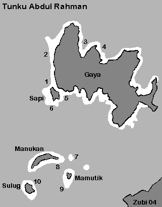 Map of Tunku Abdul Rahman National park with its dive sites