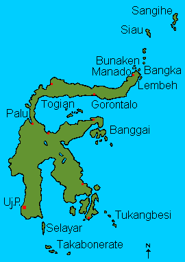 Map of Sulawesi with links to dive areas