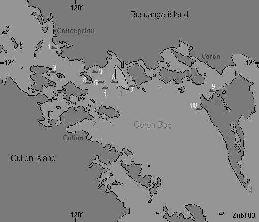 Map: Overview wrecks Coron Bay