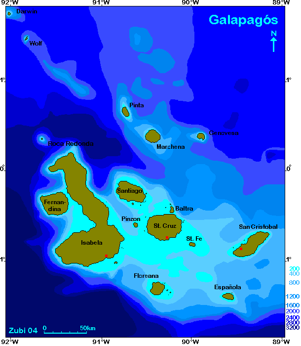Galapagos map of dive sites - Galapagos Karte der Tauchgebiete
